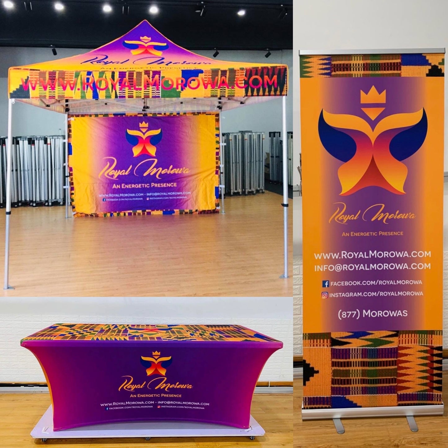 10x10 Pop-Up Tent with Single-Sided Back Wall, 6 Table Cover, and Roll-Up Banner