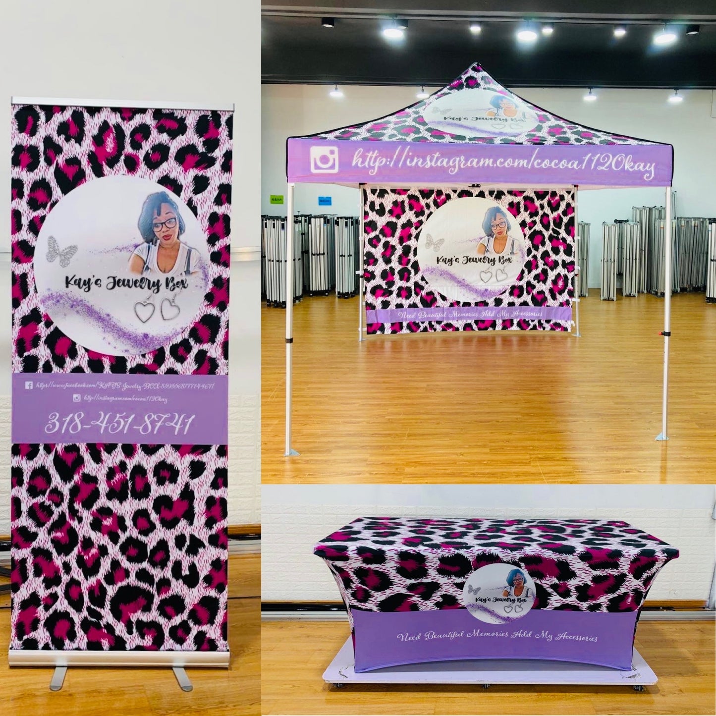 10x10 Pop-Up Tent with Single-Sided Back Wall, 6 Table Cover, and Roll-Up Banner