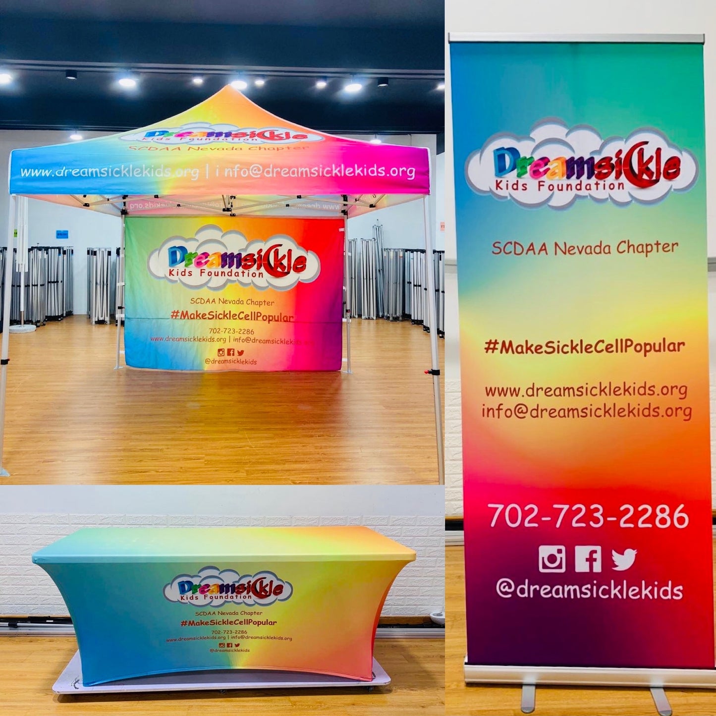 10x10 Pop-Up Tent with Single-Sided Back Wall, 6 Table Cover, and Roll-Up Banner