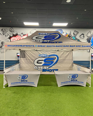 10' x 15' Pop-Up Tent with Single-Sided Full Wall and Half Walls, (2) 6' Stretch-Fit Table Covers