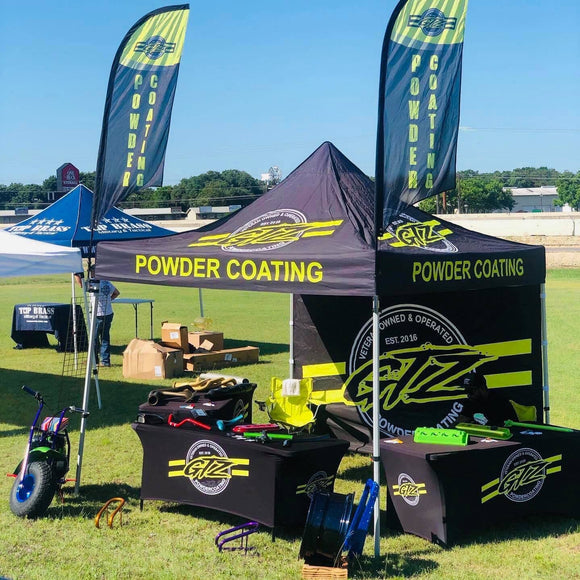 10' x 10' Pop-Up Tent with Single-Sided Full Wall, (2) 6' Table Covers, (2) 8' Feather Flags with Tent Attachments