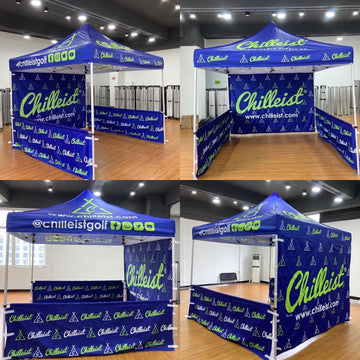 10' x 10' Pop-Up Tent with Double-Sided Full Wall and (2) Double-Sided Half Walls
